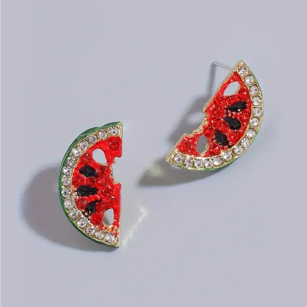 Rhinestone Watermelon Stud Earrings - Picture 2 of 3